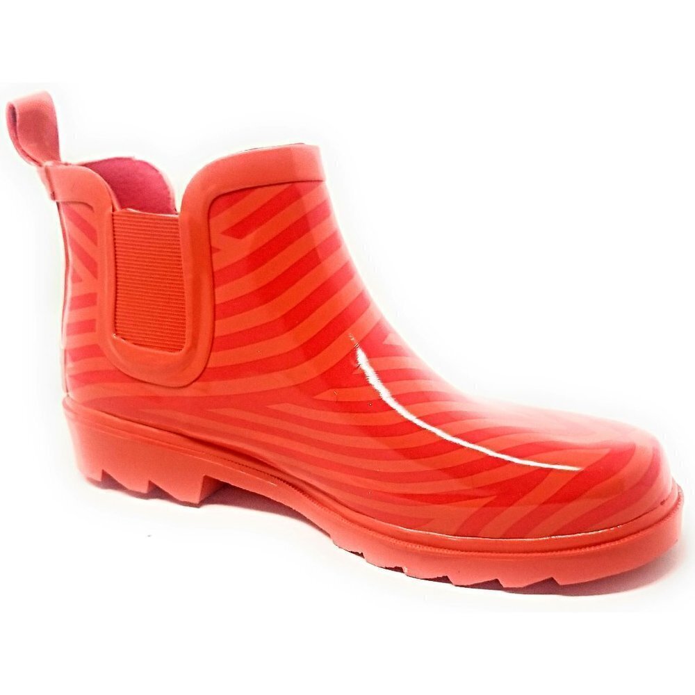 Women's Rainboots, Rubber Ankle Rain Boots, #3167, Striped Orange